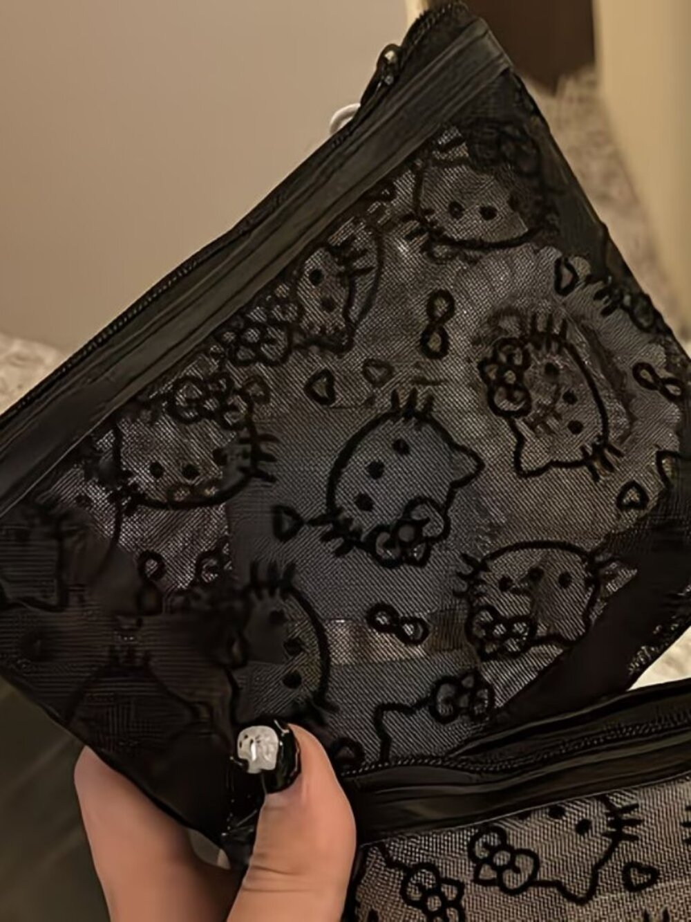 HELLO KITTY Black‎ Mesh Cosmetic Bag (BRAND-NEW & SUPER CUTE!)